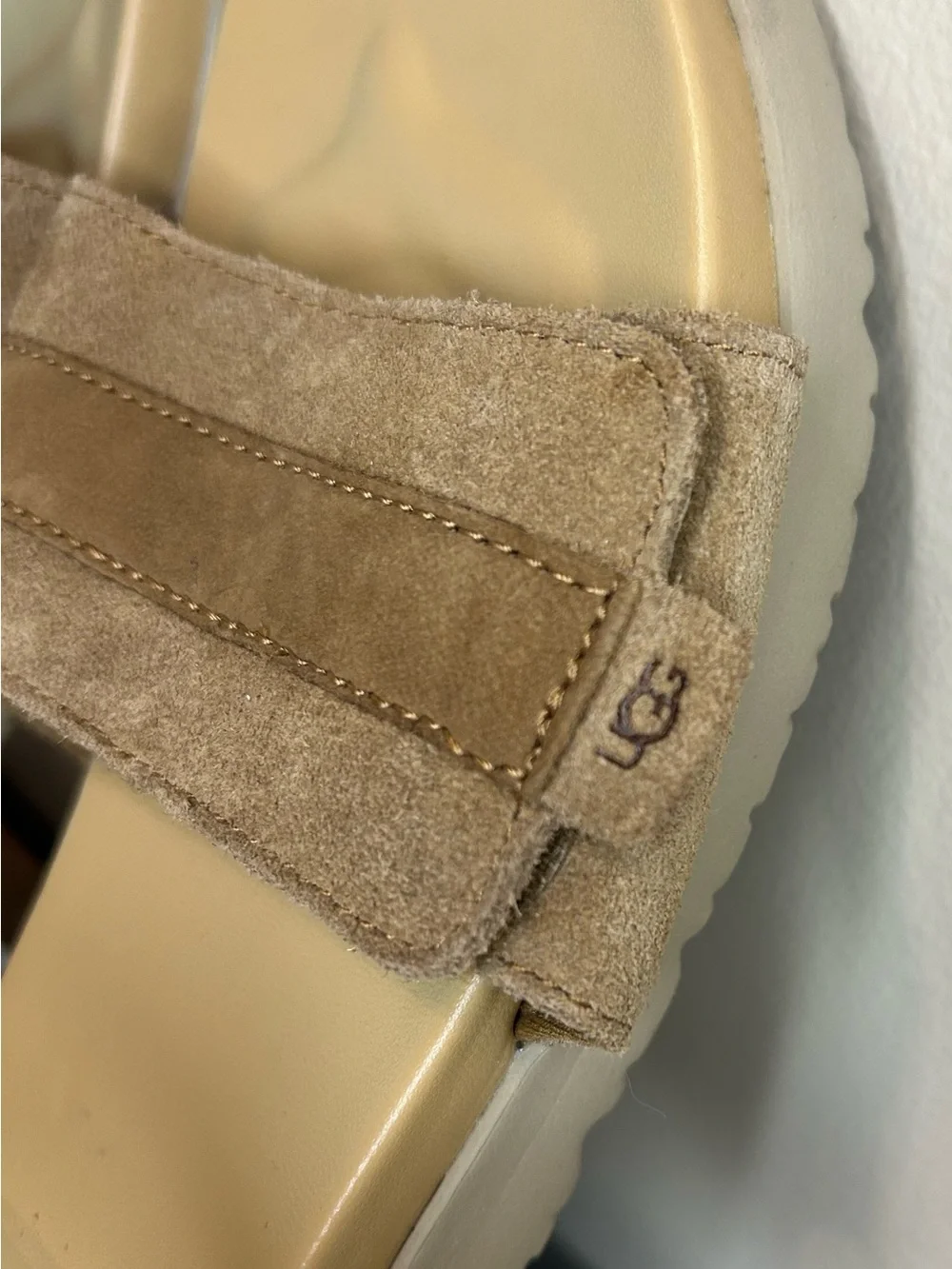 UGG Kids Tan Suede Double‑Strap Slide Sandals